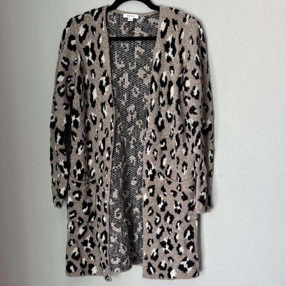 Nine West Animal Print Cardigan in Black and Tan